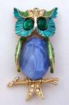 Enameled & Blue Glass Belly Owl Pin by ART