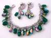 NAPIER Green Glass Charm Bracelet & Earring Set