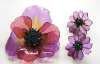 LUCITE RESIN Pale Purple Flower Pin Set ~ Blue & Green Rhinestones