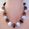 French Tribal Style Blue-White & Wood Bead Necklace
