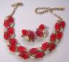 Lisner Style Molded Cherry Red Necklace & Earring Set