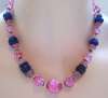 Czech Deco Pink & Cobalt Blue Glass Bead Necklace