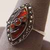 Art Deco Sterling Silver, Carnelian & Marcasite Ring