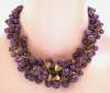 Miriam Haskell Purple Glass Beads & Gilt Caps Necklace