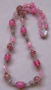 VENDOME Pink Art Glass & Crystal Bead Necklace