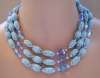 3-Strand Blue Crystal & Puzzle Bead Necklace