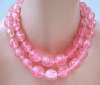 2-Strand Vintage Necklace ~ Frosty Molded Pink Plastic Beads
