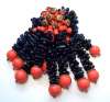 Miriam Haskell Drippy Glass Bead Pin ~ Coral & Dark Blue