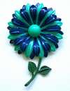 1960's Cobalt Blue & Teal Green Flower Power Pin