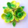 Vintage Green & Yellow Enamel Metal Flower Power Pin