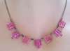 Czech Deco Pink Skyline Chiclet & Ziggurat Step Glass Necklace