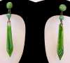 Czech Deco Green Art Glass Pendant Drop Earrings