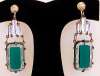 Art Deco Earrings ~ Green Glass & Clear Step Glass