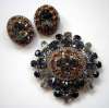 Schreiner Style Smoky Glass & Rhinestone Pin & Earring Demi-Set (Austria)