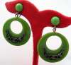 Vintage Bakelite Green Hoop Earrings ~ Metal Trim