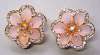 Pale Pink Plastic & Rhinestone Flower Earrings