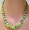 Green Glass Flowers & Beads Necklace