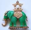 Hattie Carnegie Figural Green Elephant Howdah Pin