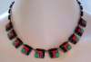 Czech Deco Geometric Glass Necklace ~ Black, Red, Green