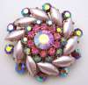 Pink Rhinestone & Opalescent Navette Brooch