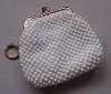 Vintage White Beaded Popcorn Coin Purse w/ Keychain