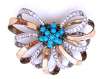 Marcel Boucher Sterling Ribbon Loop Fur Clip ~ Turquoise Glass Beads & Clear Rhinestones
