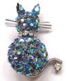 Warner Blue Aurora Borealis Cat Figural Pin