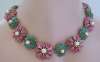 Swoboda Flowers Necklace ~ Pink Rhodochrosite, Green Aventurine, Pearls