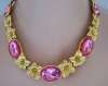 Kunio Matsumoto for Trifari Pink Glass & Gilt Flower Necklace