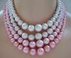 4-Strand Cream & Pink Bead Bib Necklace