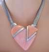 Trifari Modernist Peachy Pink &  Chrome Heart Necklace