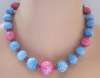 French Deco Pink & Blue Art Glass Bead Necklace