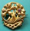 Art Nouveau French Pin with Garnet ~ Scottish Thistle & Flowers