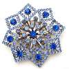 Aquamarine & Sapphire Blue Rhinestone Snowflake Brooch