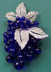 Haskell/Hess Blue Glass Beads & Leaves Dress Clip