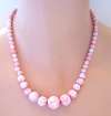 Mottled Pink & White Art Glass Beads Necklace