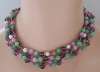 Multi-Strand Glass Bead Necklace ~ Purple, Green, Pink, Pearl
