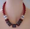 MONET Space Age Mod Red & Gray Lucite Necklace