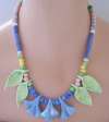 Parrot Pearls Ceramic Blue Morning Glories Floral Necklace