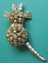 Vintage Figural Rhinestone Cat Pin ~ Trembler Tail