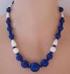 Rousselet ? French Lapis Blue & White Milk Glass Bead Deco Necklace