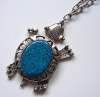 Large Turtle Pendant Necklace ~ Faux Turquoise & Silvertone