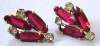 Sterling Screwback Earrings ~ Red Glass & Clear Rhinestones