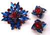 Blue, Purple & Red Glass Brooch & Earring Set