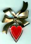 Retro Bow Brooch w/ Dangling Lucite Heart