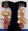 Chunky Dangly Peach Lucite & Faux Pearl Beaded Earrings