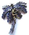 Vintage Monkey In Palm Tree Pin ~ Blue Rhinestones