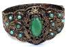 Czech Deco Hinged Bracelet ~ Mint Green Cabochons