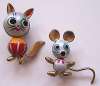 Sculptural Enameled Figural Lapel Pins ~ Cat & Mouse