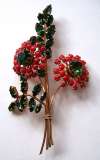 French  Red & Green Glass Floral Spray Pin